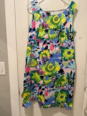 Talbots Bright Floral Sheath Dress in Lime, Blue, Pink & Navy- new
